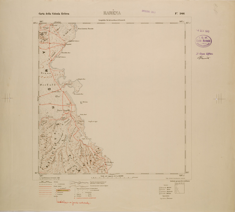 (N:29818) CARTA TOPOGRAFICA DELLA COLONIA ERITREA - FOGLIO 1866 - HARENA (SE003679) Carte e stampe antiche: riproduzione a colori su carta (formato A1)
