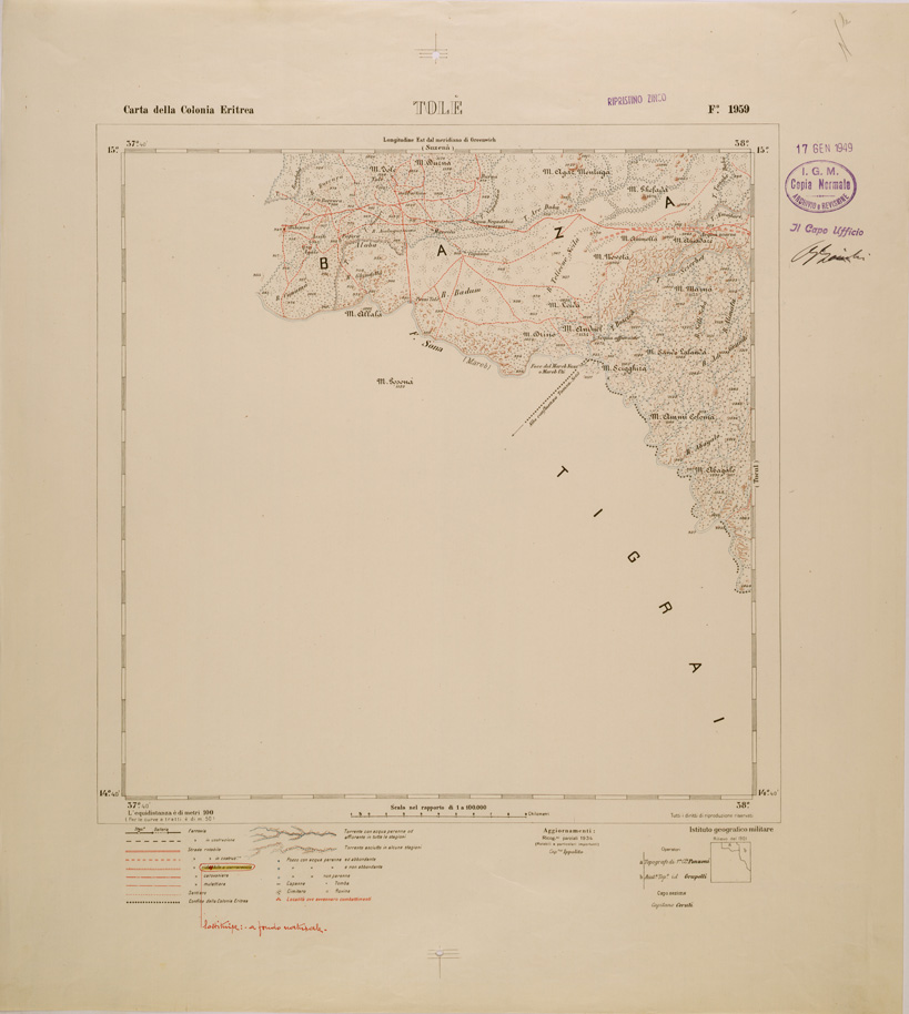 (N:29819) CARTA TOPOGRAFICA DELLA COLONIA ERITREA - FOGLIO 1959 - TOLE (SE003680) Carte e stampe antiche: riproduzione a colori su carta (formato A1)