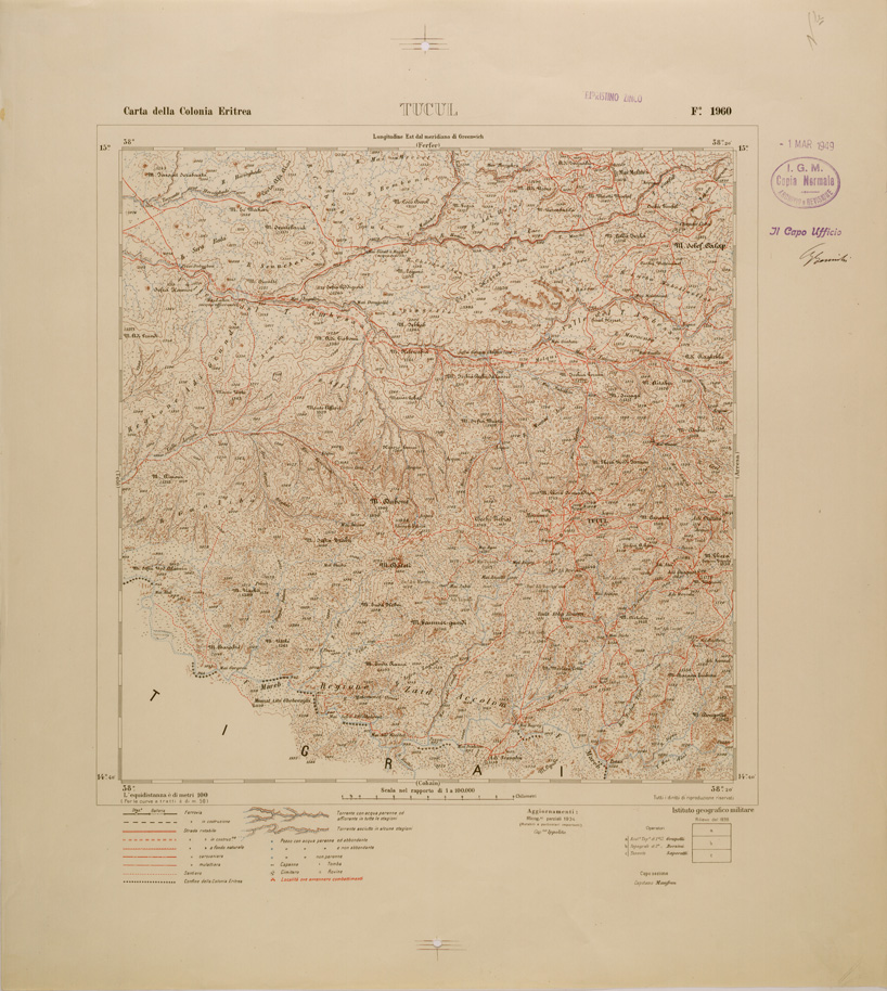 (N:29820) CARTA TOPOGRAFICA DELLA COLONIA ERITREA - FOGLIO 1960 - TUCUL (SE003681) Carte e stampe antiche: riproduzione a colori su carta (formato A1)