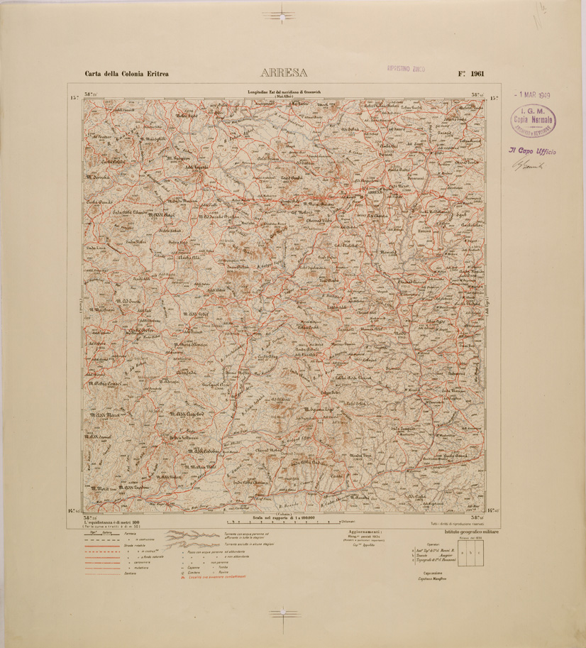 (N:29821) CARTA TOPOGRAFICA DELLA COLONIA ERITREA - FOGLIO 1961 - ARRESA (SE003682) Carte e stampe antiche: riproduzione a colori su carta (formato A1)