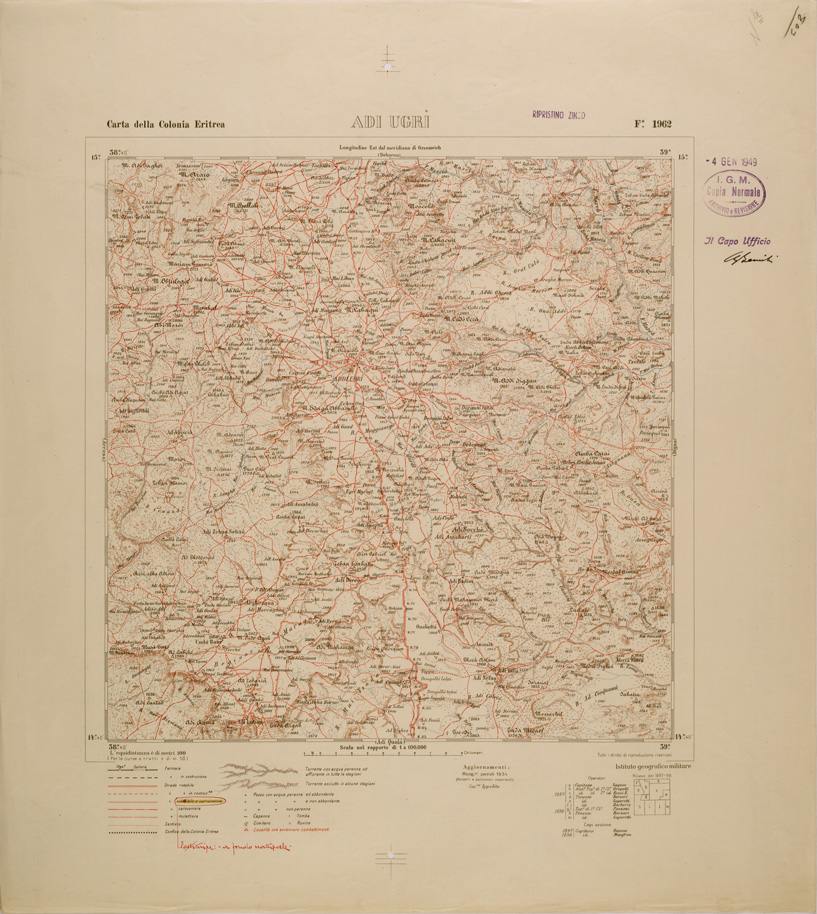 (N:29822) CARTA TOPOGRAFICA DELLA COLONIA ERITREA - FOGLIO 1962 - ADI UGRI (SE003683) Carte e stampe antiche: riproduzione a colori su carta (formato A1)