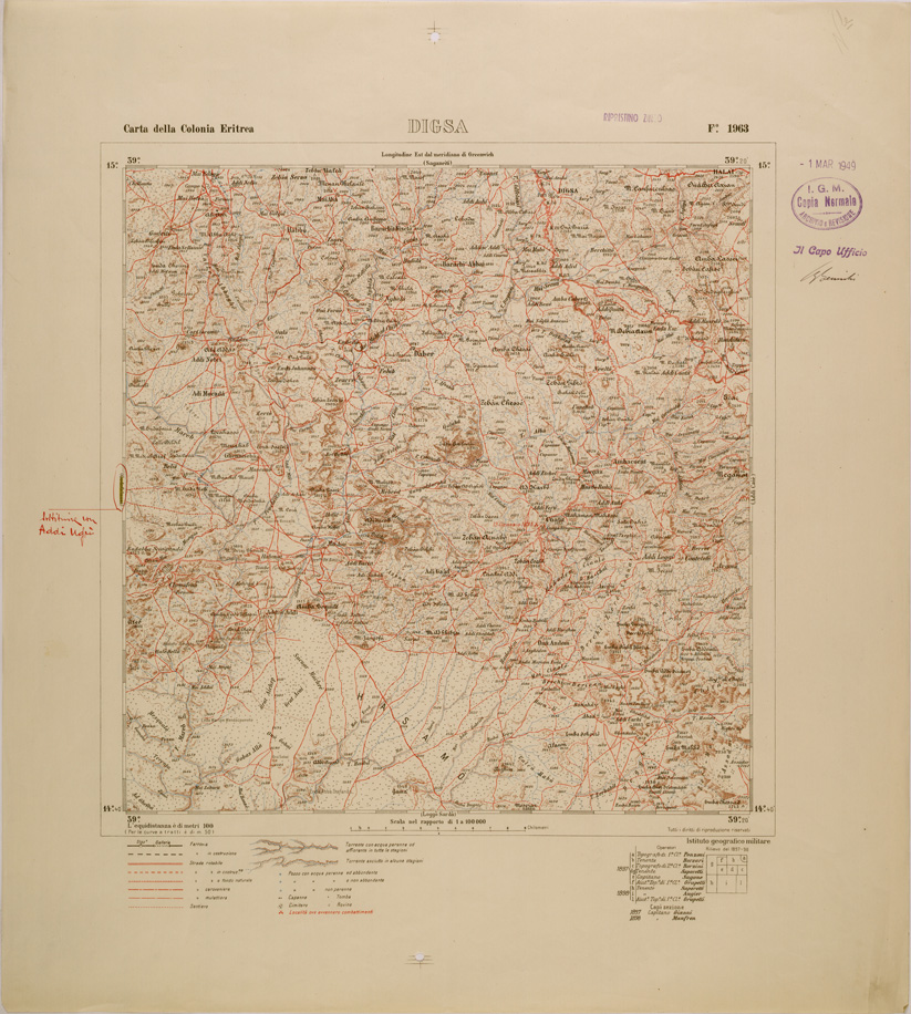 (N:29823) CARTA TOPOGRAFICA DELLA COLONIA ERITREA - FOGLIO 1963 - DIGSA (SE003684) Carte e stampe antiche: riproduzione a colori su carta (formato A1)