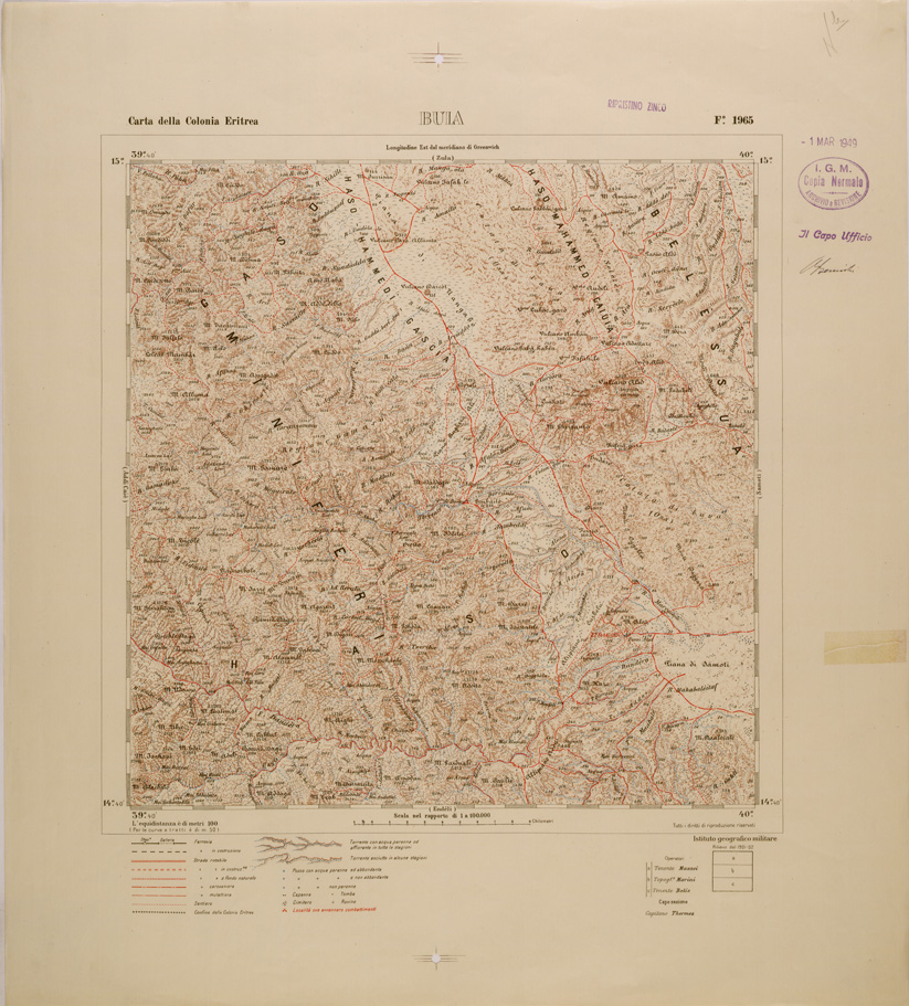 (N:29825) CARTA TOPOGRAFICA DELLA COLONIA ERITREA - FOGLIO 1965 - BUIA (SE003686) Carte e stampe antiche: riproduzione a colori su carta (formato A1)