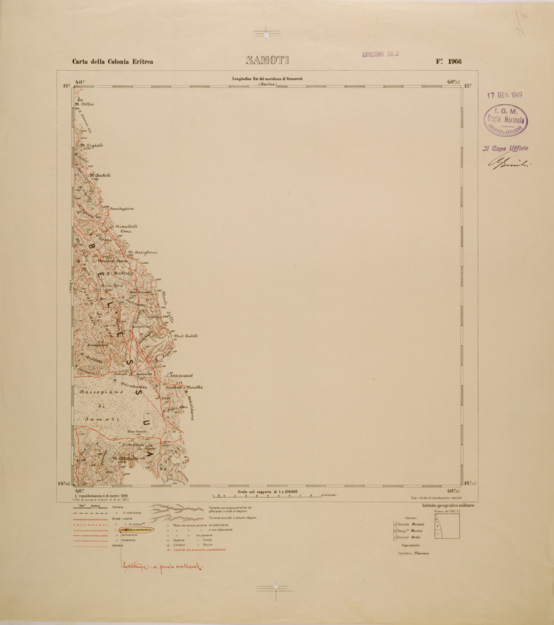 (N:29826) CARTA TOPOGRAFICA DELLA COLONIA ERITREA - FOGLIO 1966 - SAMOTI (SE003687) Carte e stampe antiche: riproduzione a colori su carta (formato A1)