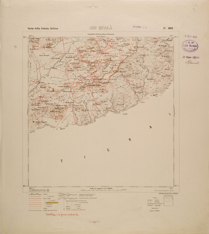 (N:29828) CARTA TOPOGRAFICA DELLA COLONIA ERITREA - FOGLIO 2062 - ADI QUALA (SE003689) Carte e stampe antiche: riproduzione a colori su carta (formato A1)