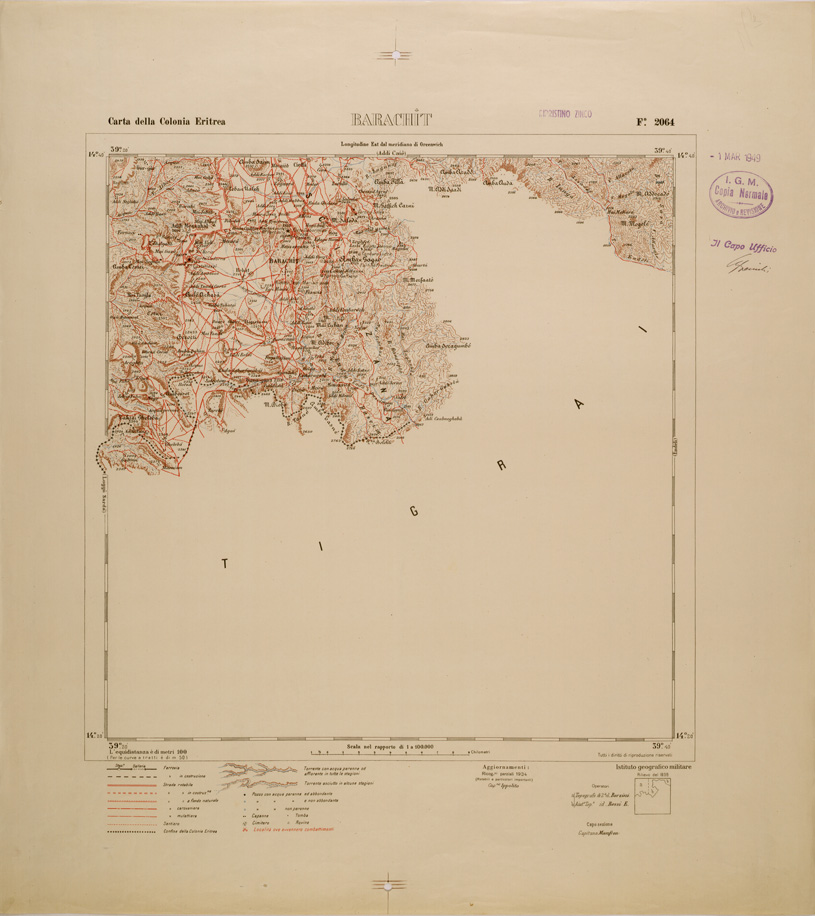 (N:29830) CARTA TOPOGRAFICA DELLA COLONIA ERITREA - FOGLIO 2064 - BARACHIT (SE003691) Carte e stampe antiche: riproduzione a colori su carta (formato A1)