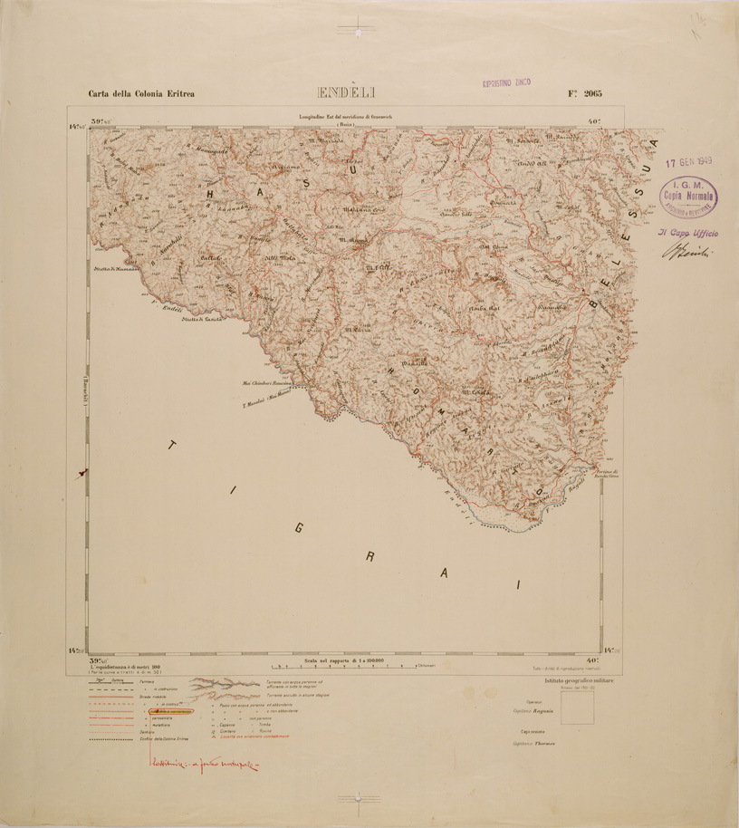 (N:29831) CARTA TOPOGRAFICA DELLA COLONIA ERITREA - FOGLIO 2065 - ENDELI (SE003692) Carte e stampe antiche: riproduzione a colori su carta (formato A1)