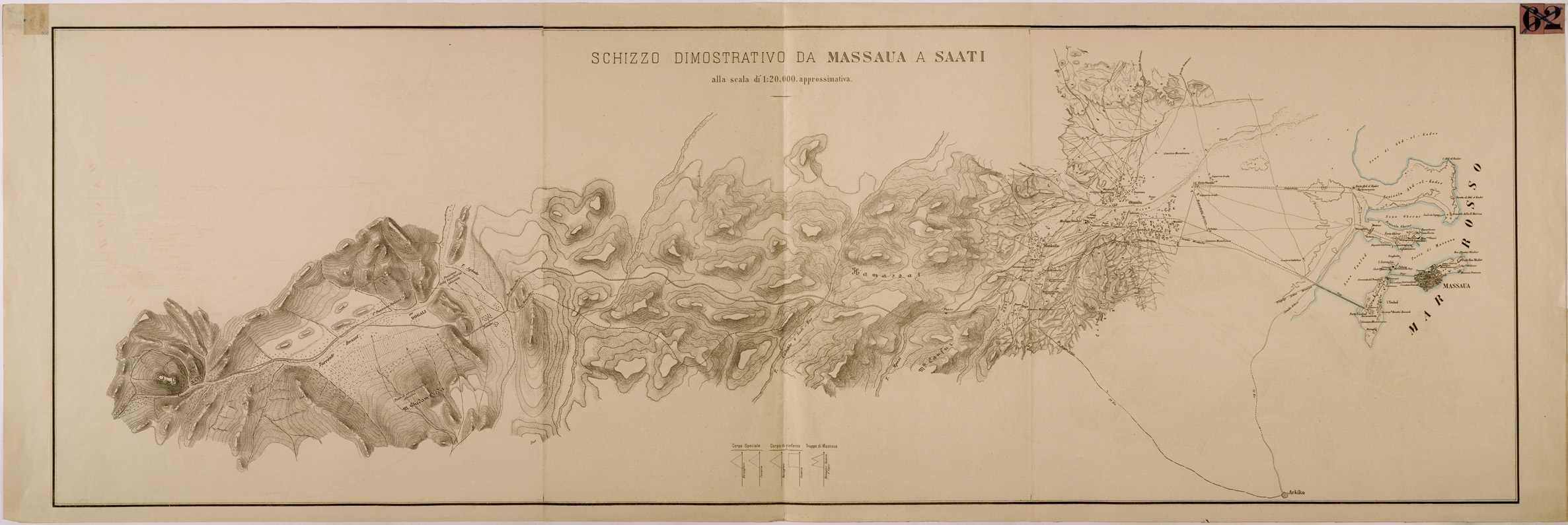(N:29848) SCHIZZO DIMOSTRATIVO DA MASSAUA A SAATI (SE003710) Carte e stampe antiche: riproduzione a colori su carta (formato A1)