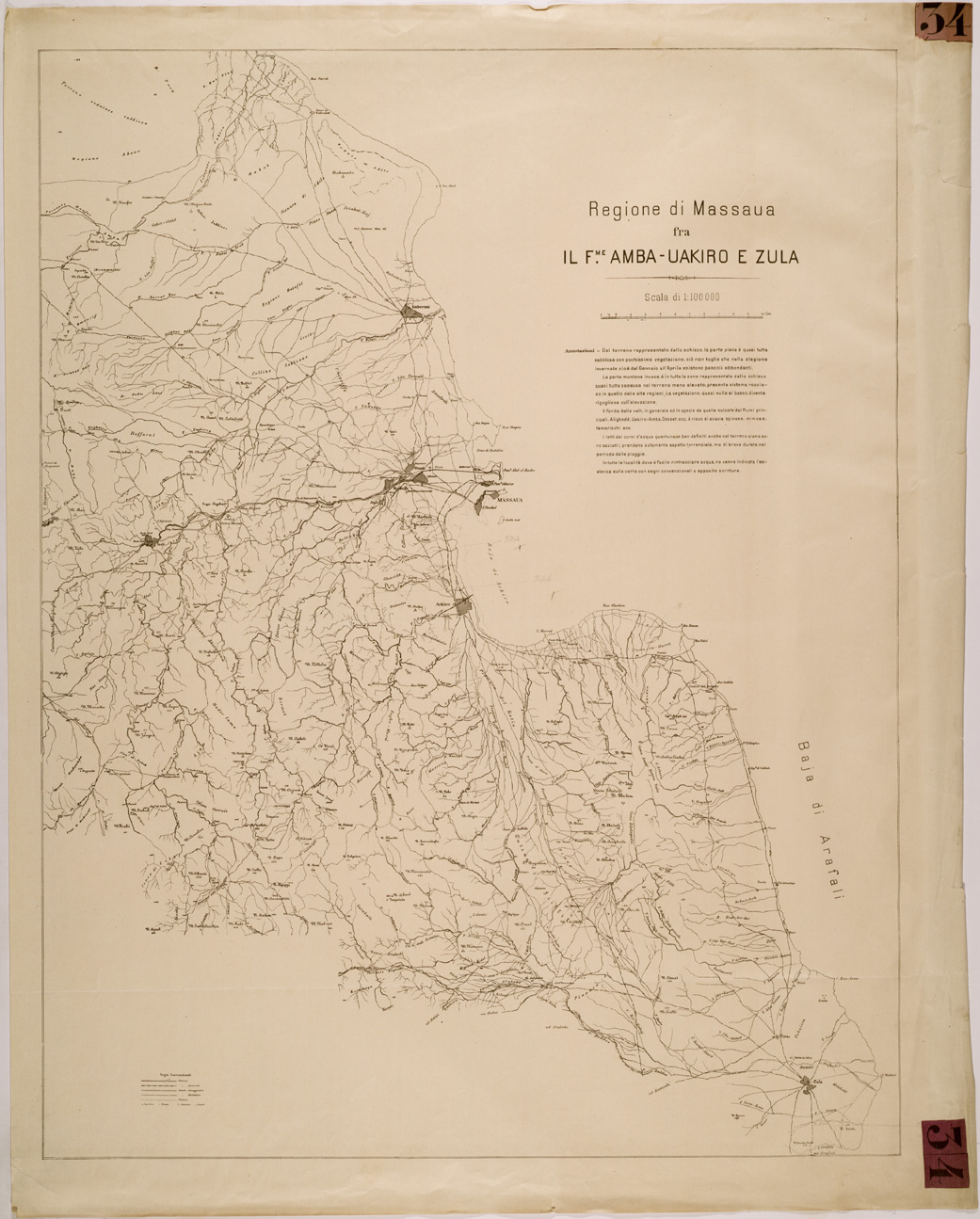 (N:30011) REGIONE DI MASSAUA FRA IL FIUME AMBA UAKIRO E ZULA (SE003882) Carte e stampe antiche: riproduzione a colori su carta (formato A1)