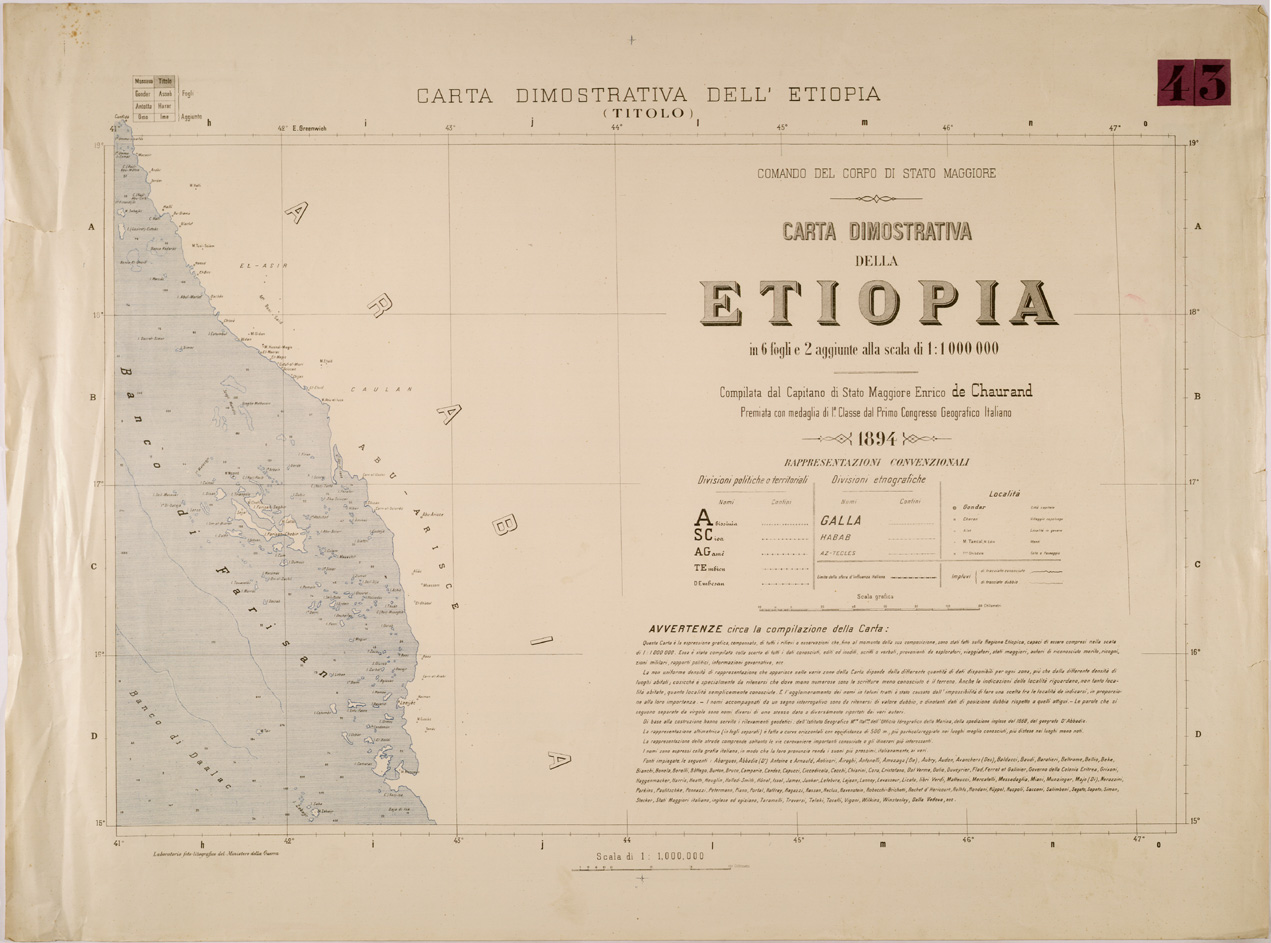 (N:30016) CARTA DIMOSTRATIVA DELL' ETIOPIA - TITOLO (SE003889) Carte e stampe antiche: riproduzione a colori su carta (formato A1)