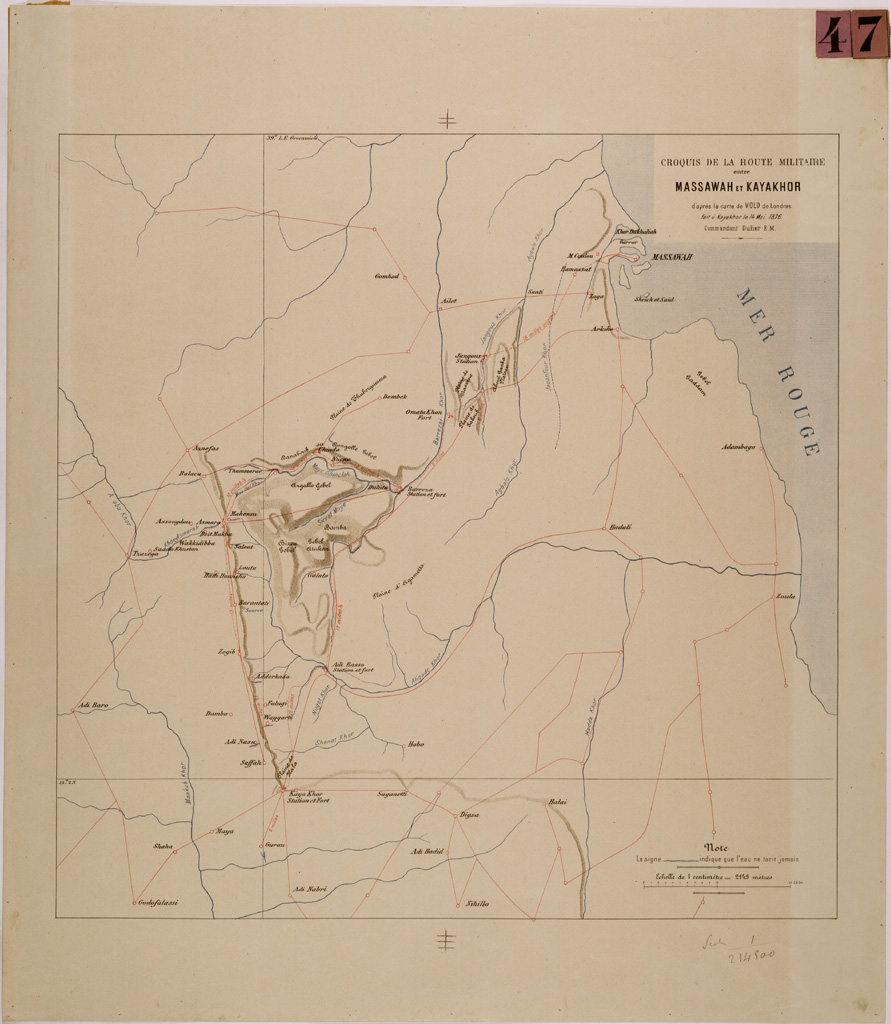 (N:30026) CROQUIS DE LA ROUTE MILITAIRE ENTRE MASSAWAH ET KAYAKHOR (SE003899) Carte e stampe antiche: riproduzione a colori su carta (formato A1)