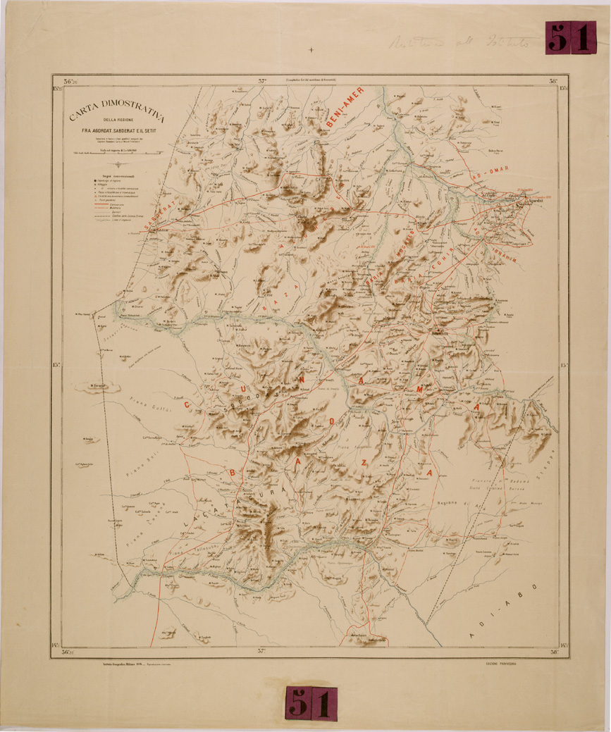 (N:30033) CARTA DIMOSTRATIVA DELLA REGIONE FRA AGORDAT SABDERAT E IL SETIT (SE003906) Carte e stampe antiche: riproduzione a colori su carta (formato A1)