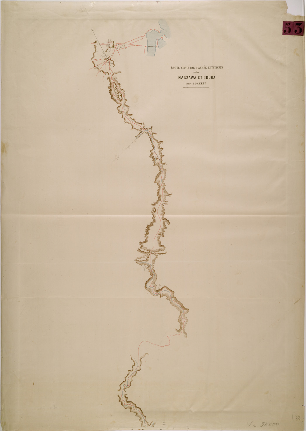 (N:30034) ROUTE SUIVIE PAR L' ARMEE EGYPTIENNE ENTRE MASSAWA ET GOURA - FOGLIO 1 (SE003907) Carte e stampe antiche: riproduzione a colori su carta (formato A1)