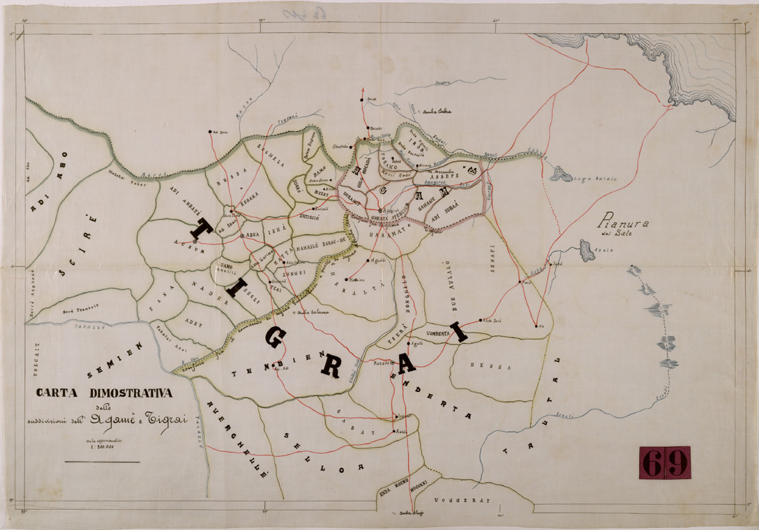 (N:30049) CARTA DIMOSTRATIVA DELLE SUDDIVISIONI DELL'AGAME E TIGRAI (SE003921) Carte e stampe antiche: riproduzione a colori su carta (formato A1)