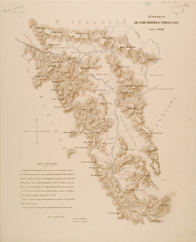 (N:30096) ITINERARI OLTRE IL SETIT - FOGLIO 5 - DAL FIUME AL ANGAREB AL TORRENTE DEVEZ (SE003968) Carte e stampe antiche: riproduzione a colori su carta (formato A1)