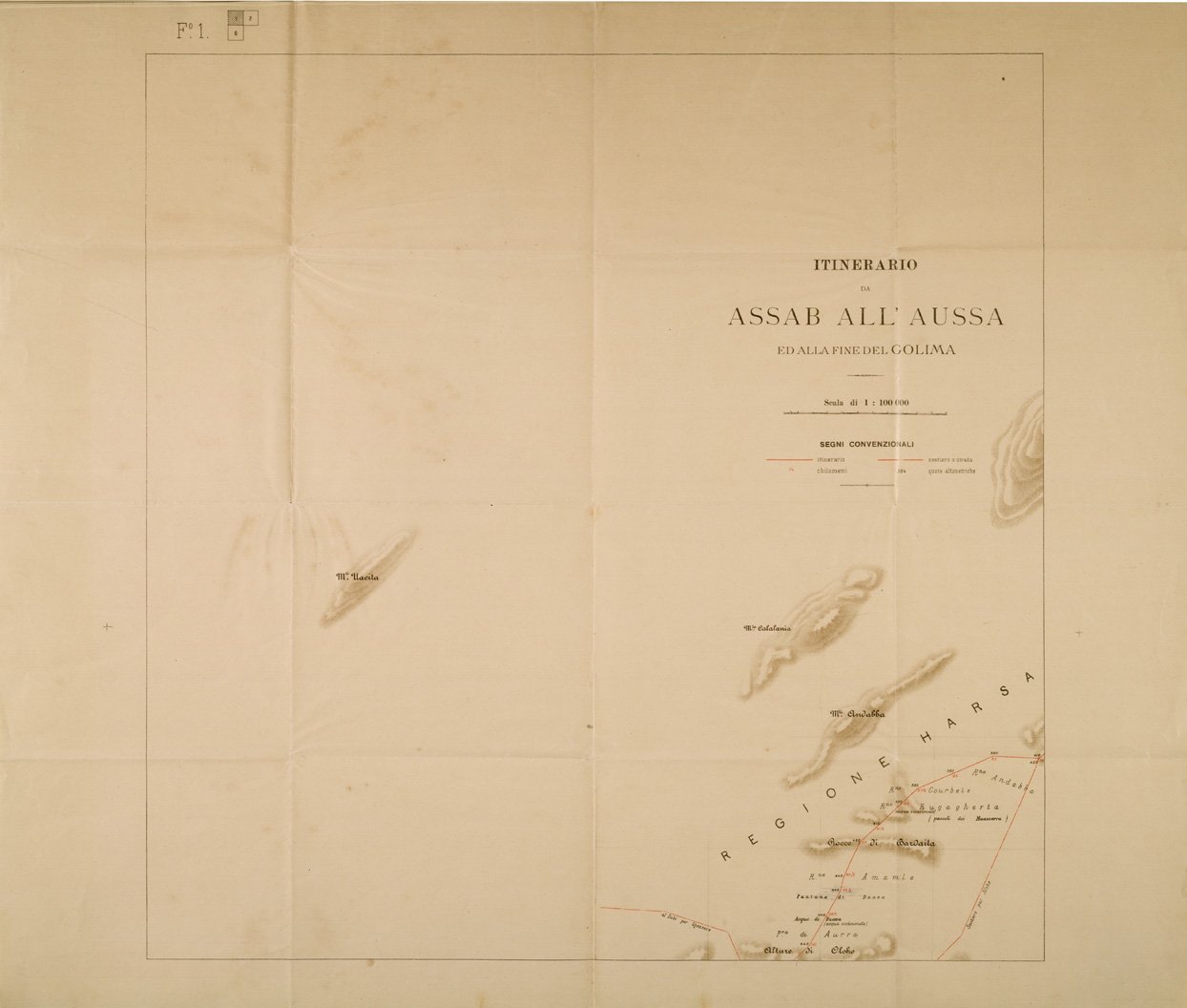 (N:30112) ITINERARIO DA ASSAB ALL'AUSSA ED ALLA FINE DEL GOLIMA FOGLIO 1 (SE003975) Carte e stampe antiche: riproduzione a colori su carta (formato A1)