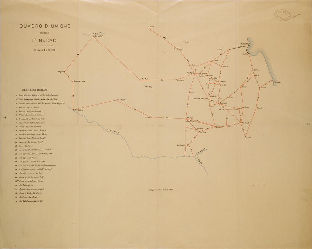 (N:30143) QUADRO D'UNIONE DEGLI ITINERARI (SE003986) Carte e stampe antiche: riproduzione a colori su carta (formato A1)