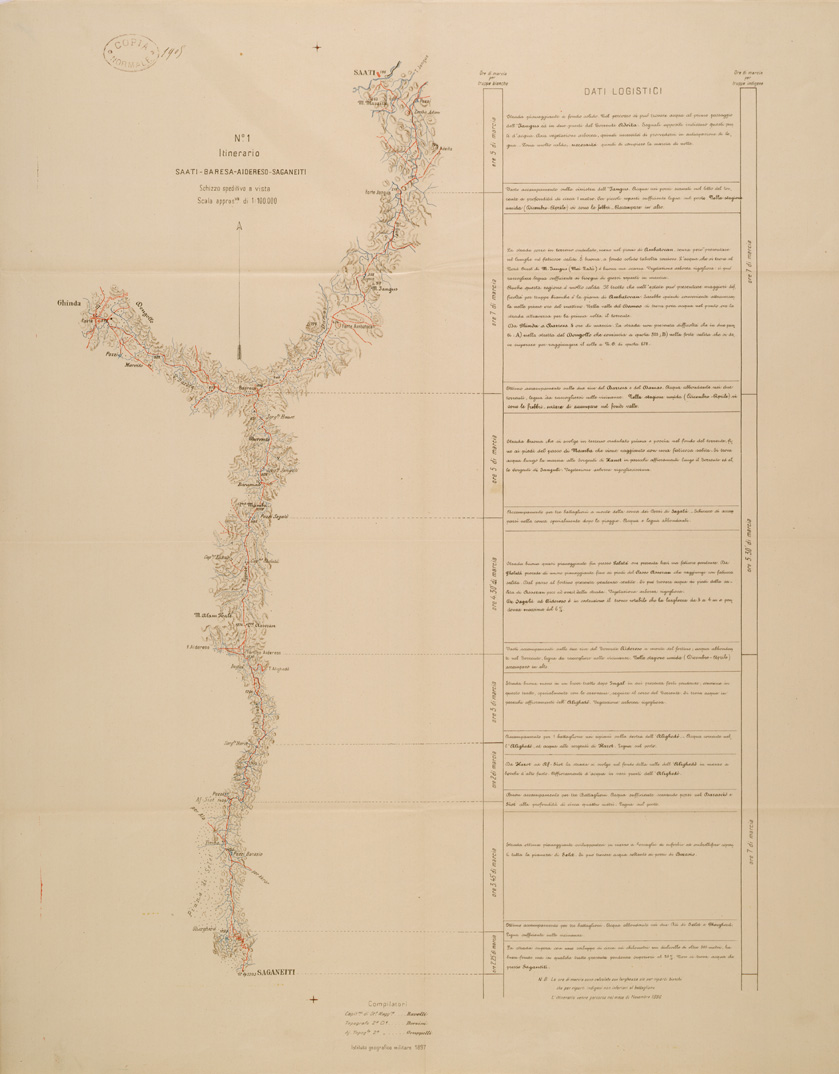 (N:30144) ITINERARIO 1 SAATI BARESA AIDERESO SAGANEITI (SE003987) Carte e stampe antiche: riproduzione a colori su carta (formato A1)