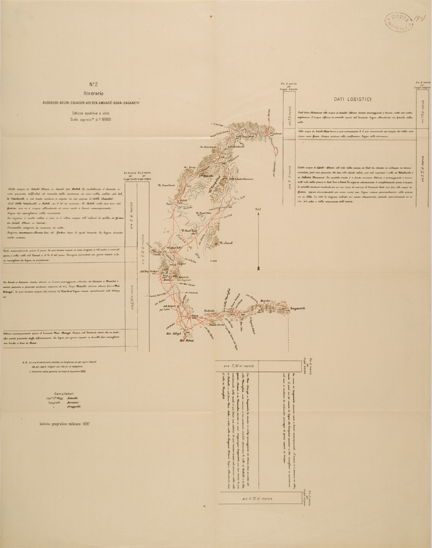 (N:30146) ITINERARIO 2 AIDERESO BELEK CAIACOR ADI DEK AMHARE GURA SAGANEITI (SE003989) Carte e stampe antiche: riproduzione a colori su carta (formato A1)