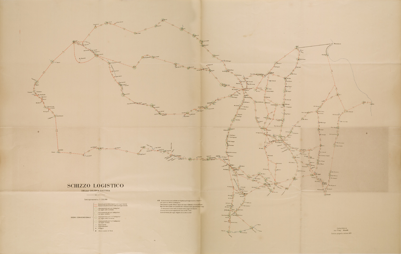 (N:30184) SCHIZZO LOGISTICO DELLA COLONIA ERITREA (SE004014) Carte e stampe antiche: riproduzione a colori su carta (formato A1)