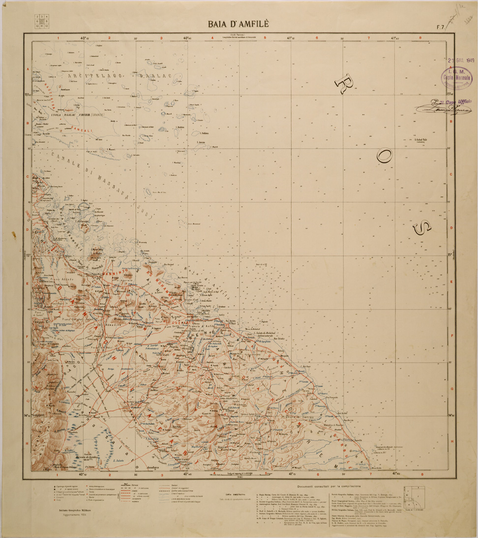 (N:30208) CARTA DIMOSTRATIVA DELLA COLONIA ERITREA E DELLE REGIONI ADIACENTI - FOGLIO 7 - BAIA D'AMFILE (SE004038) Carte e stampe antiche: riproduzione a colori su carta (formato A1)