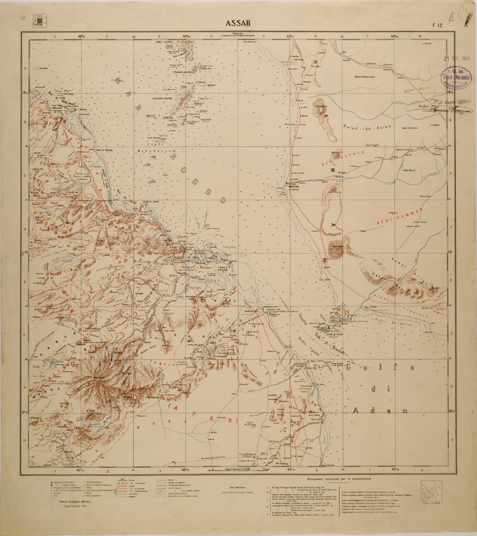 (N:30213) CARTA DIMOSTRATIVA DELLA COLONIA ERITREA E DELLE REGIONI ADIACENTI - FOGLIO 12 - ASSAB (SE004043) Carte e stampe antiche: riproduzione a colori su carta (formato A1)