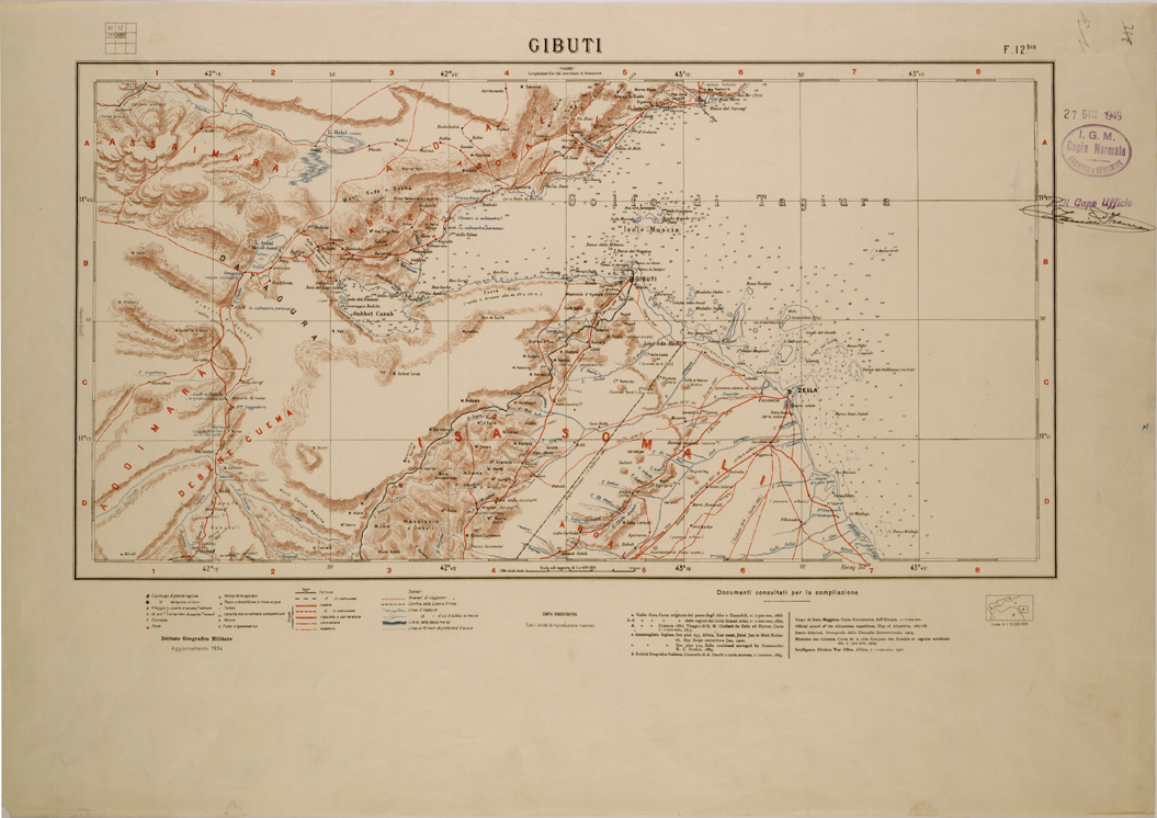 (N:30214) CARTA DIMOSTRATIVA DELLA COLONIA ERITREA E DELLE REGIONI ADIACENTI - FOGLIO 12 BIS - GIBUTI (SE004044) Carte e stampe antiche: riproduzione a colori su carta (formato A1)