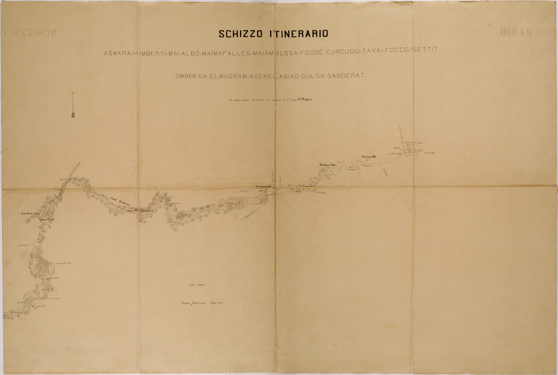 (N:30181) SCHIZZO ITINERARIO ASMARA - CURCUGGI - SETIT - SABDERAT - TAVOLA 1 (SE004086) Carte e stampe antiche: riproduzione a colori su carta (formato A1)