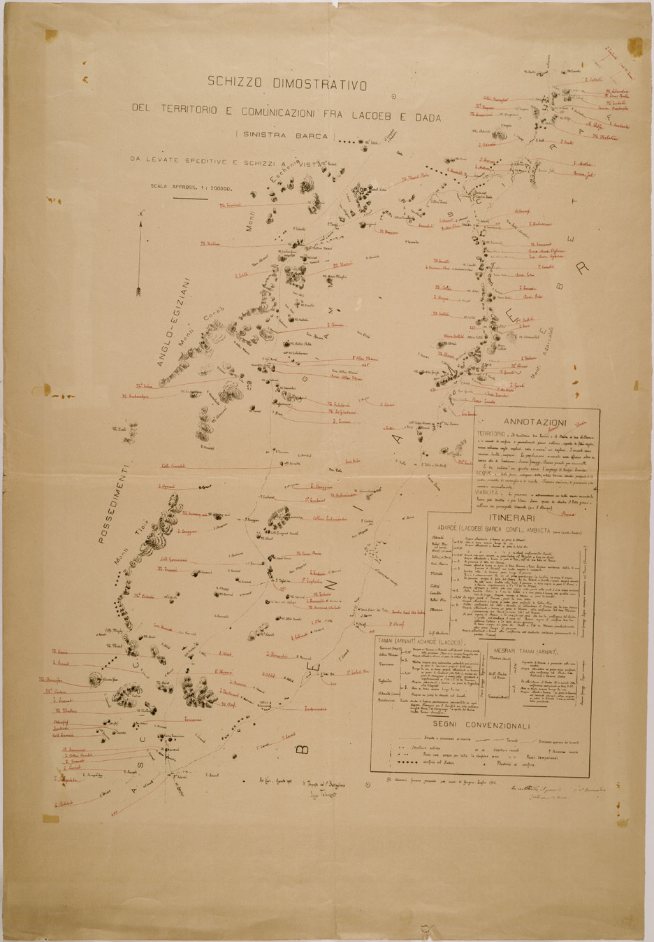 (N:30216) SCHIZZO DIMOSTRATIVO DEL TERRITORIO E COMUNICAZIONI FRA LACOEB E DADA ( SINISTRA BARCA ) (SE004094) Carte e stampe antiche: riproduzione a colori su carta (formato A1)