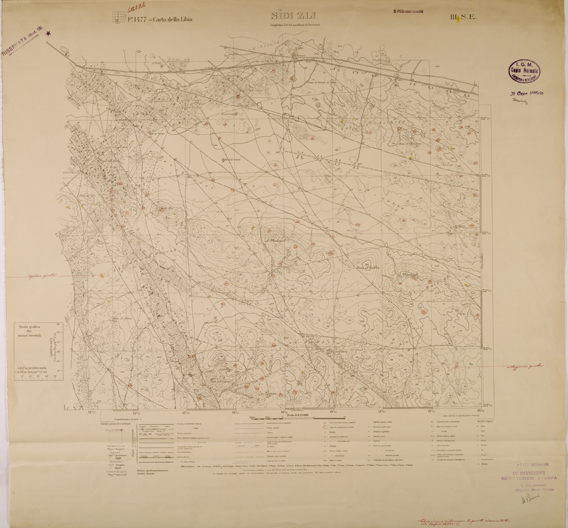 (N:30225) CARTA DELLA LIBIA - FOGLIO 1477 III SE - SIDI ZLI (SE004105) Carte e stampe antiche: riproduzione a colori su carta (formato A1)