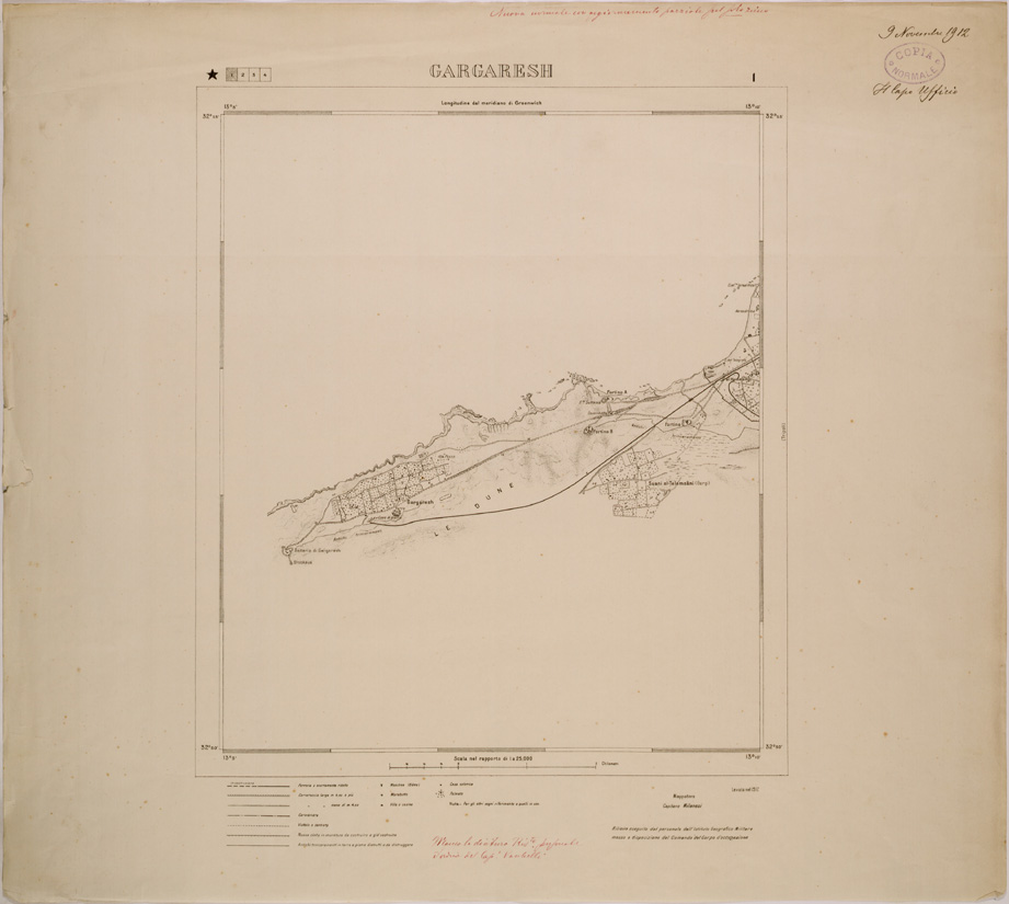 (N:30244) TRIPOLI E DINTORNI - FOGLIO 1 - GARGARESH (SE004124) Carte e stampe antiche: riproduzione a colori su carta (formato A1)
