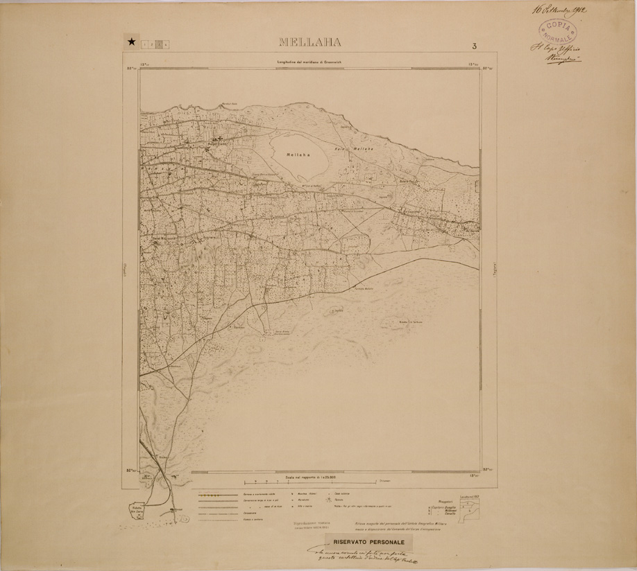 (N:30246) TRIPOLI E DINTORNI - FOGLIO 3 - MELLAHA (SE004126) Carte e stampe antiche: riproduzione a colori su carta (formato A1)