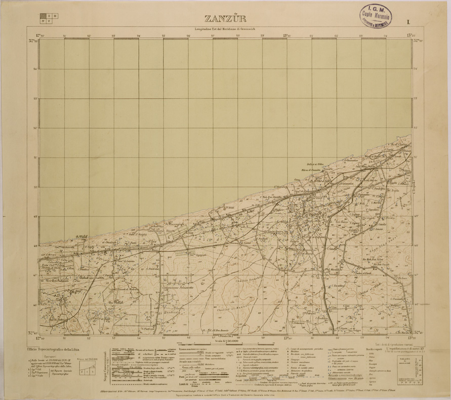 (N:30248) TRIPOLI E DINTORNI - FOGLIO I - ZANZUR (SE004128) Carte e stampe antiche: riproduzione a colori su carta (formato A1)