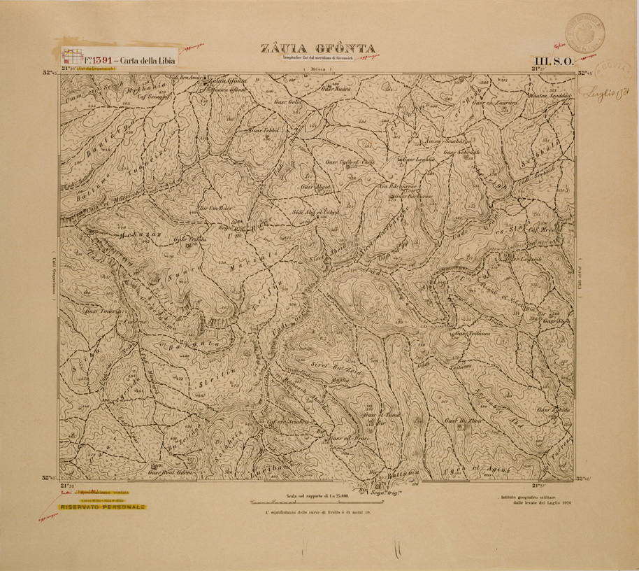 (N:30693) CARTA DELLA LIBIA FOGLIO 1391  III  SO ZAUIA GFONTA (SE004188) Carte e stampe antiche: riproduzione a colori su carta (formato A1)