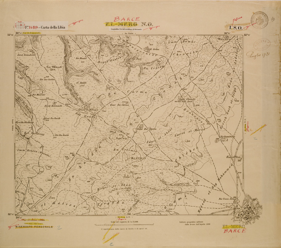 (N:30730) CARTA DELLA LIBIA FOGLIO 1489 I SO  EL MERG NO (BARCE NO) (SE004213) Carte e stampe antiche: riproduzione a colori su carta (formato A1)