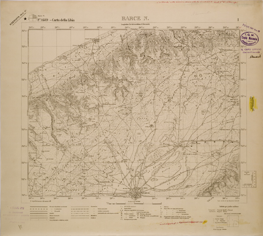 (N:30817) CARTA DELLA LIBIA - FOGLIO 1489 I - BARCE N (SE004252) Carte e stampe antiche: riproduzione a colori su carta (formato A1)