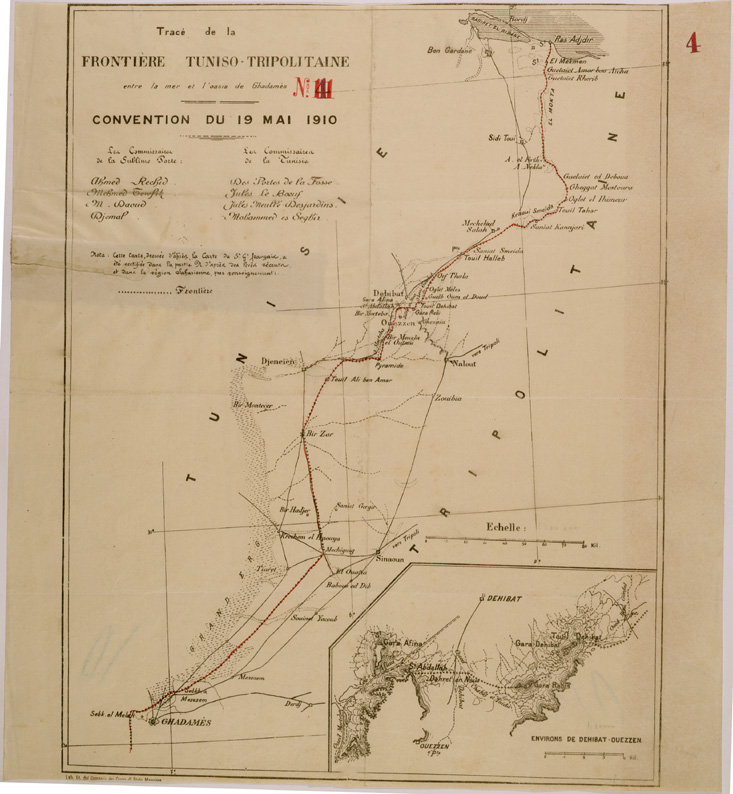 (N:30272) TRACE' DE LA FRONTIERE - TUNISO-TRIPOLITAINE. (SE004285) Carte e stampe antiche: riproduzione a colori su carta (formato A1)