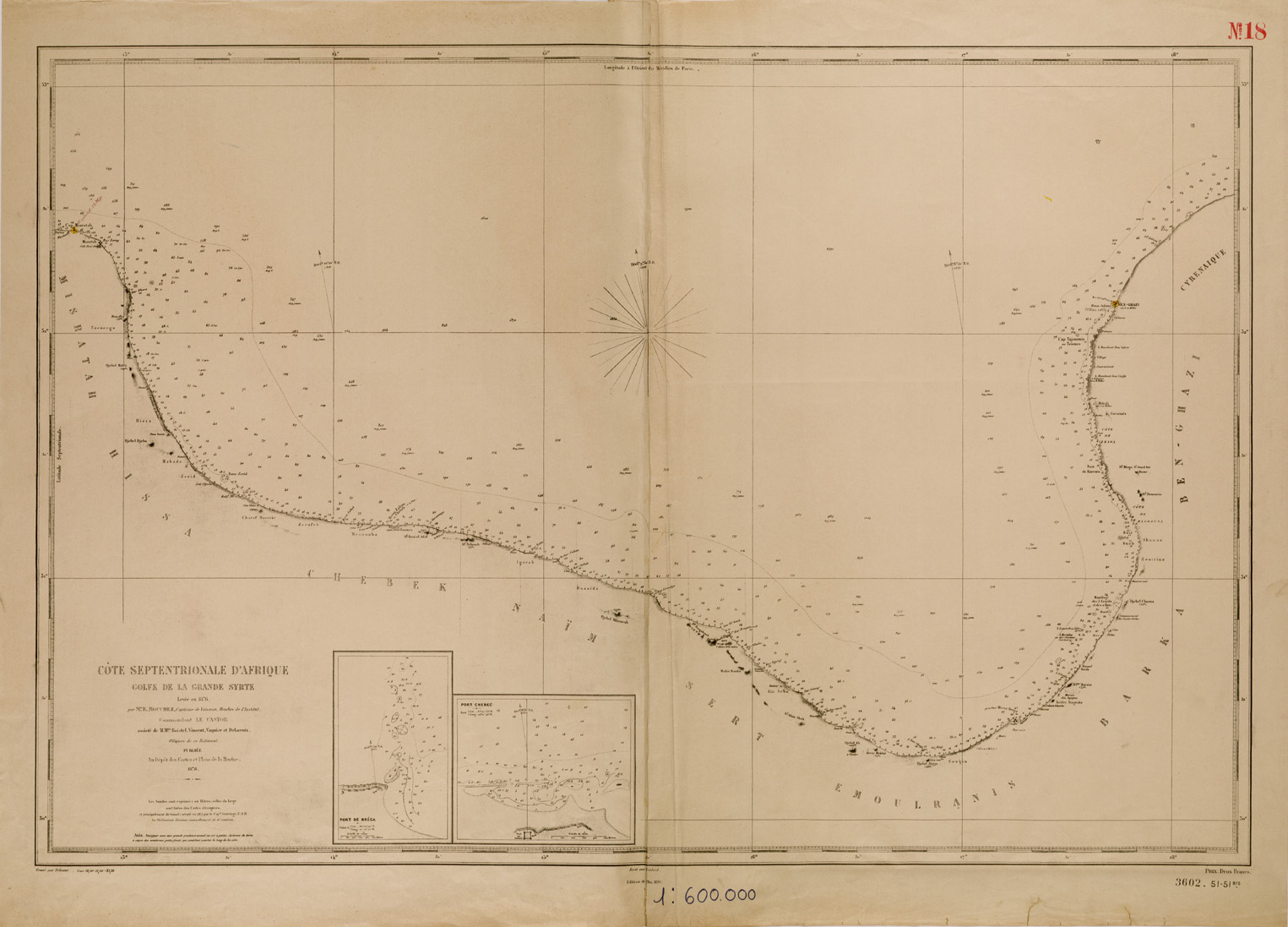 (N:30302) COTE SEPTENTRIONALE D'AFRIQUE GOLFE DE LA GRANDE SYRTE (SE004316) Carte e stampe antiche: riproduzione a colori su carta (formato A1)