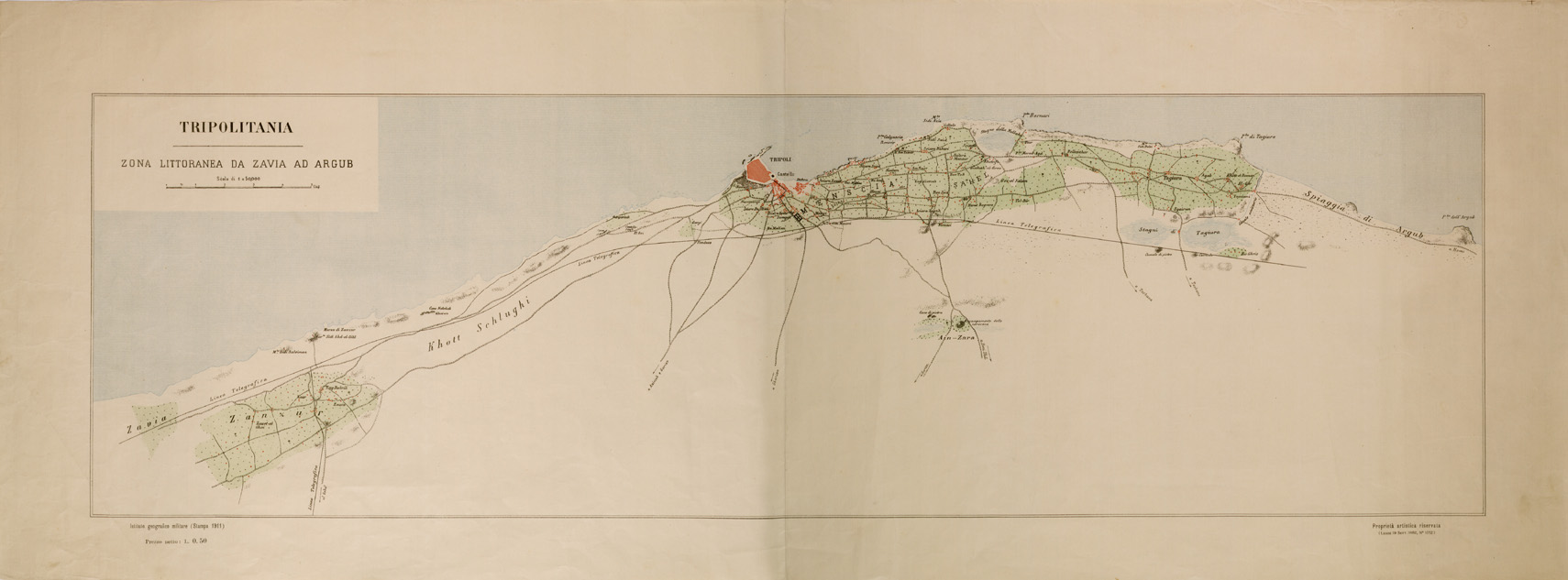 (N:30319) TRIPOLITANIA ZONA LITTORANEA DA ZAVIA AD ARGUB (SE004345) Carte e stampe antiche: riproduzione a colori su carta (formato A1)