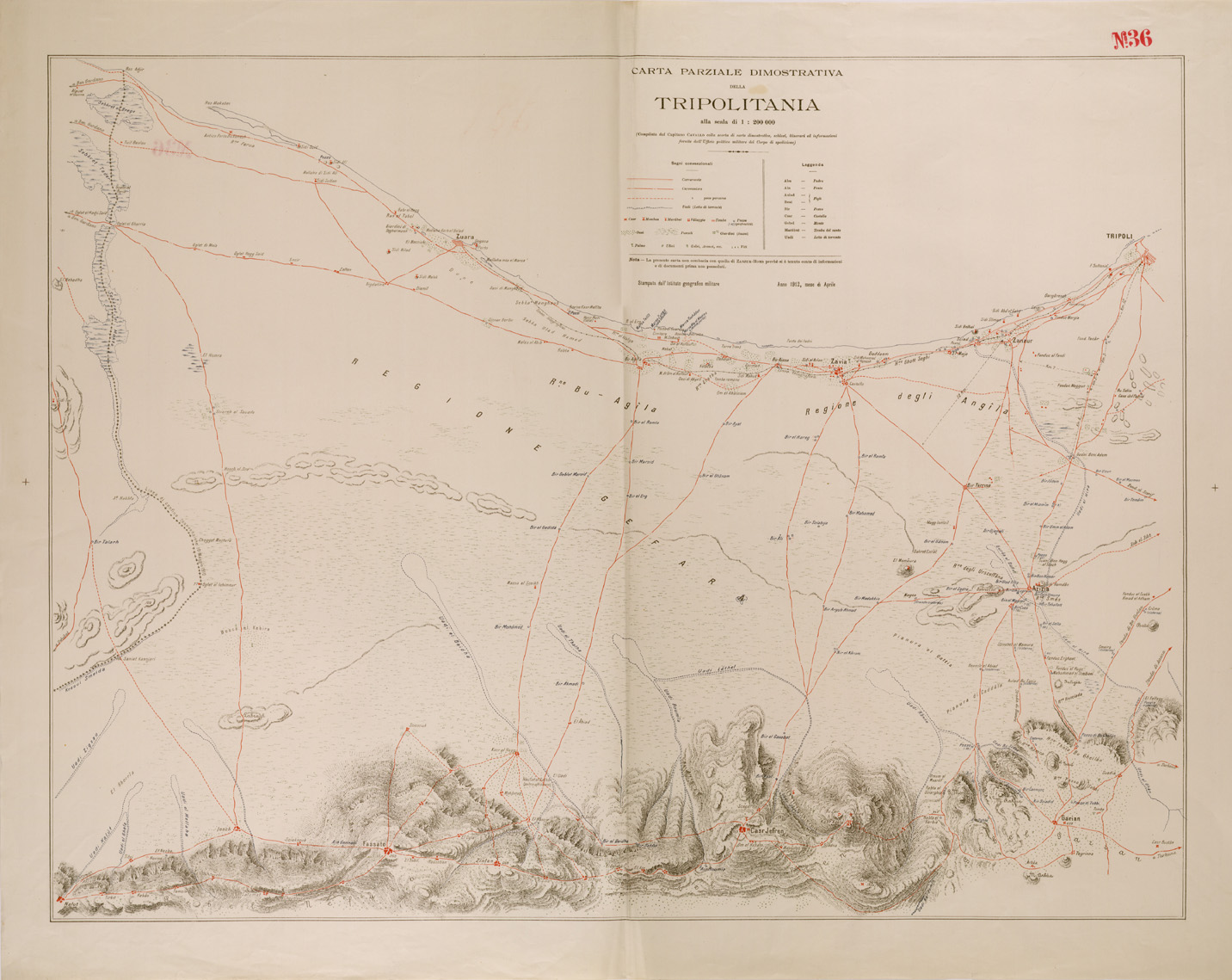 (N:30323) CARTA PARZIALE DIMOSTRATIVA DELLA TRIPOLITANIA (SE004352) Carte e stampe antiche: riproduzione a colori su carta (formato A1)