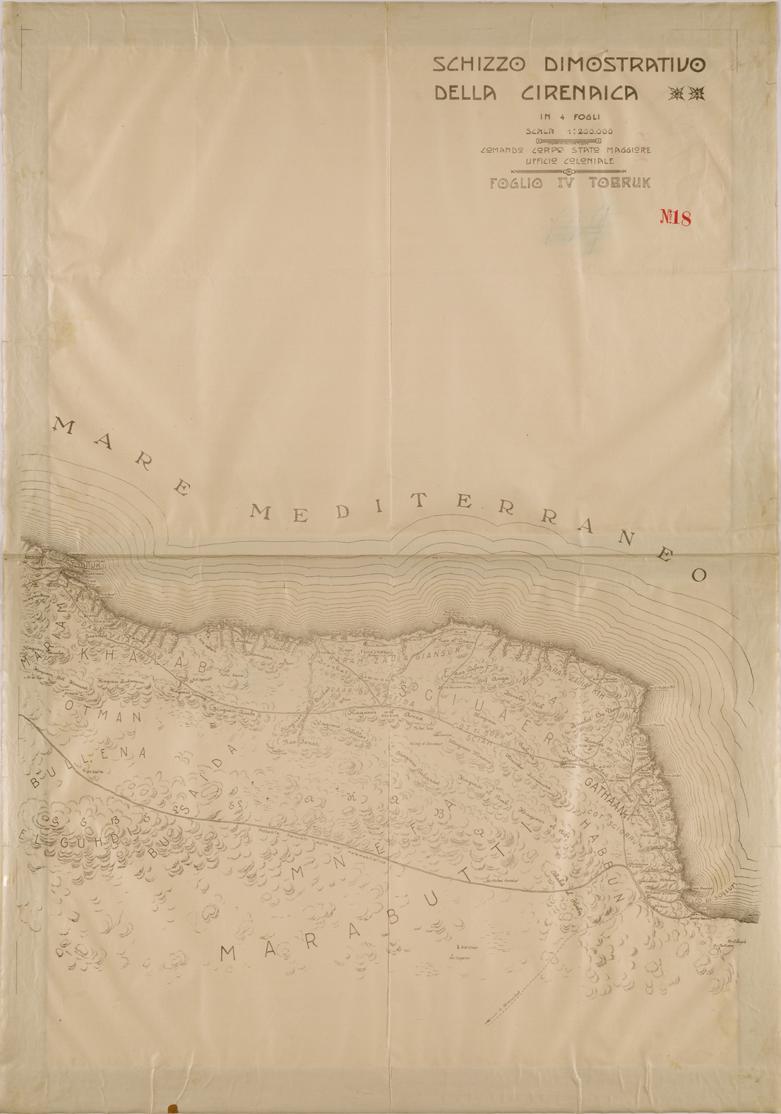 (N:30448) SCHIZZO DIMOSTRATIVO DELLA CIRENAICA - FOGLIO IV TOBRUK. (SE004479) Carte e stampe antiche: riproduzione a colori su carta (formato A1)