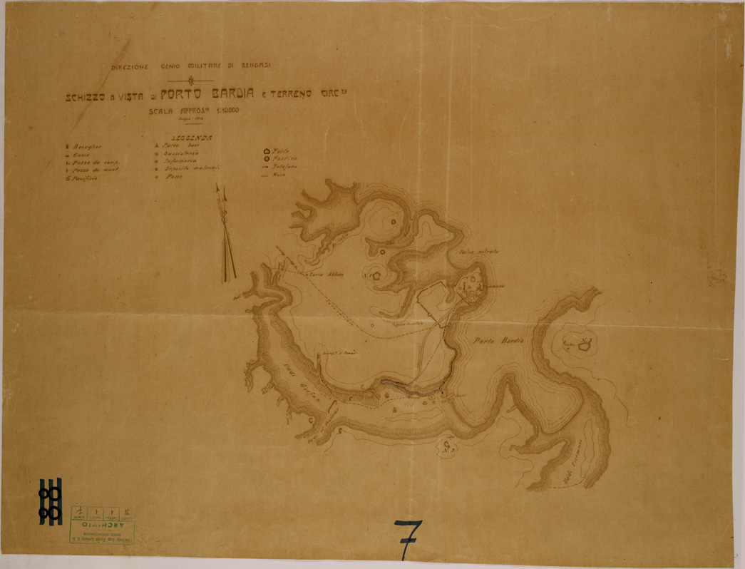 (N:30516) SCHIZZO A VISTA DI PORTO BARDIA E TERRENO CIRCOSTANTE. (SE004545) Carte e stampe antiche: riproduzione a colori su carta (formato A1)