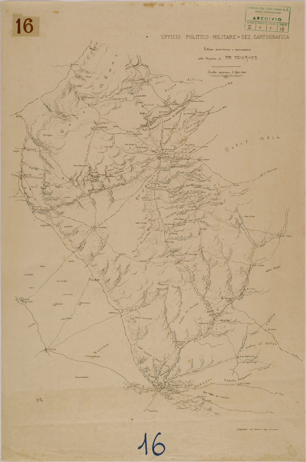 (N:30525) SCHIZZO PROVVISORIO E DIMOSTRATIVO DELLA REGIONE DI OM SCIKANEB. (SE004554) Carte e stampe antiche: riproduzione a colori su carta (formato A1)