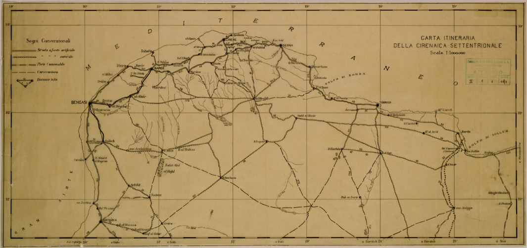 (N:30855) CARTA ITINERARIA DELLA CIRENAICA SETTENTRIONALE. (SE004785) Carte e stampe antiche: riproduzione a colori su carta (formato A1)