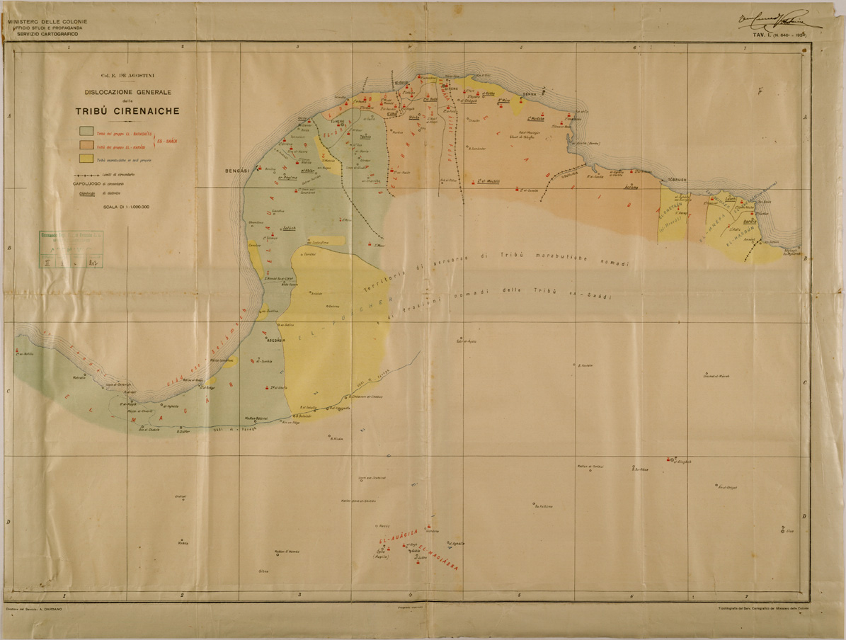 (N:30871) DISLOCAZIONE GENERALE DELLE TRIBU' CIRENAICHE. (SE004801) Carte e stampe antiche: riproduzione a colori su carta (formato A1)