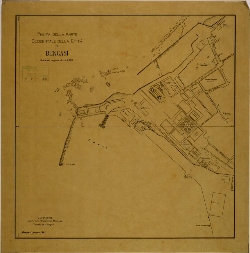 (N:30971) PIANTA DELLA PARTE OCCIDENTALE DELLA CITTA' DI BENGASI. (SE004835) Carte e stampe antiche: riproduzione a colori su carta (formato A1)