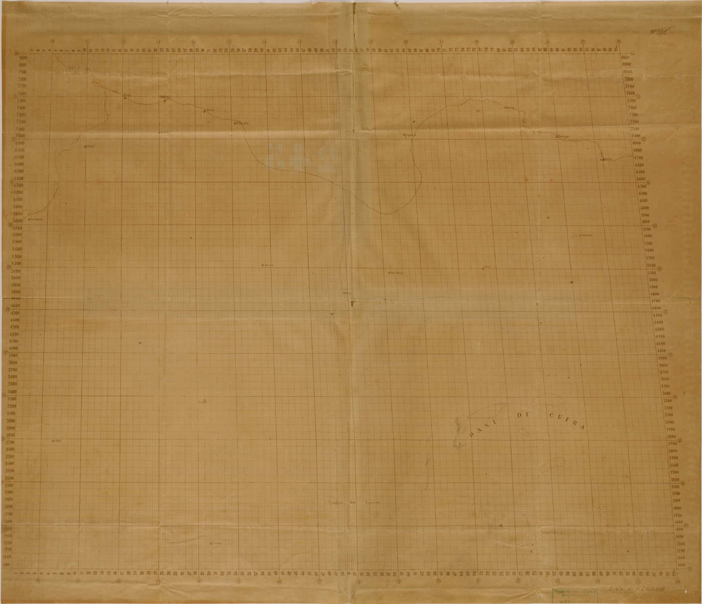(N:30979) QUADRETTATURA GEOGRAFICA CON NUMERAZIONE PARAMETRICA. (SE004844) Carte e stampe antiche: riproduzione a colori su carta (formato A1)