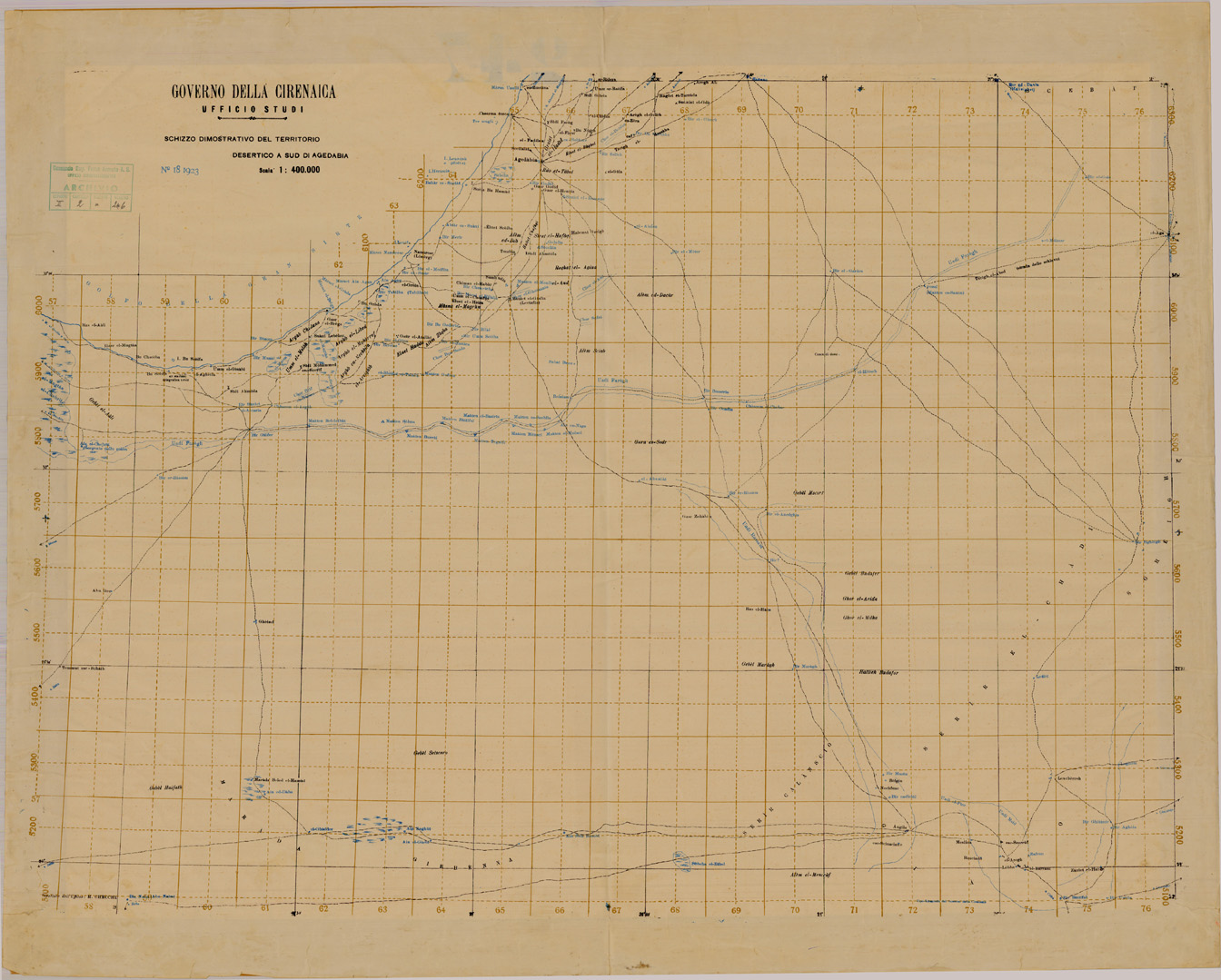 (N:30980) DESERTO A SUD DI AGEDABIA. (SE004846) Carte e stampe antiche: riproduzione a colori su carta (formato A1)