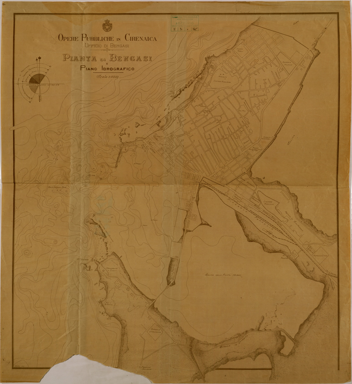 (N:30876) PIANTA DI BENGASI E PIANO IDROGRAFICO (SE004864) Carte e stampe antiche: riproduzione a colori su carta (formato A1)