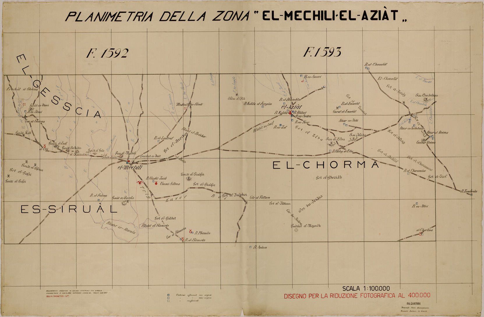 (N:31028) PLANIMETRIA DELLA ZONA EL MECHILI EL AZIAT (SE004974) Carte e stampe antiche: riproduzione a colori su carta (formato A1)